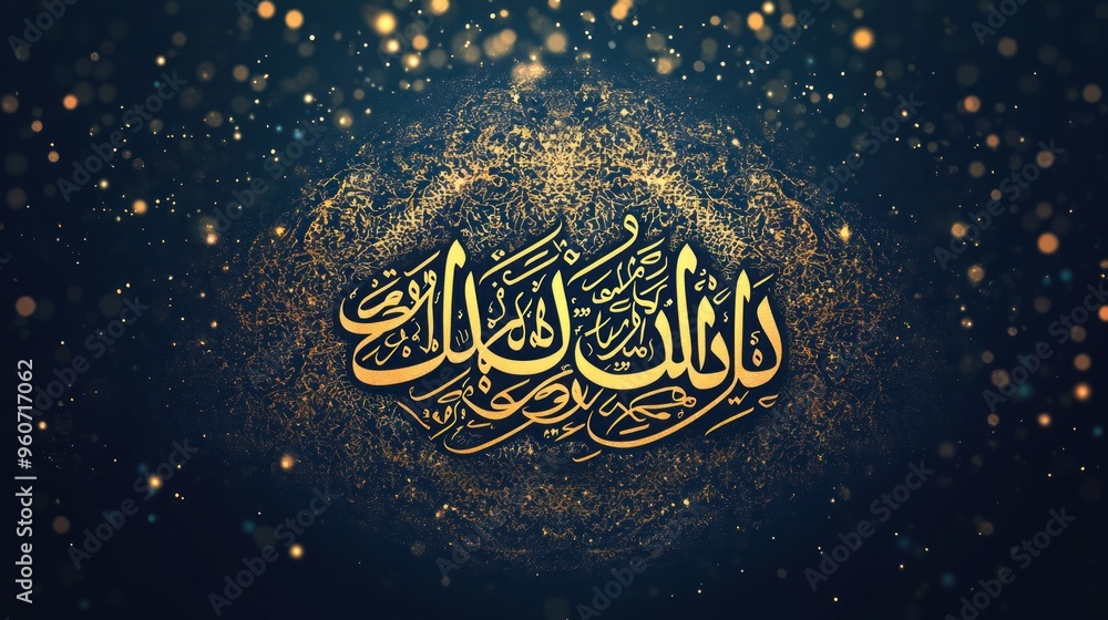 Islamic Calligraphy Art with Golden Sparkle Background Islamic Calligraphy Art with Golden Sparkle Background