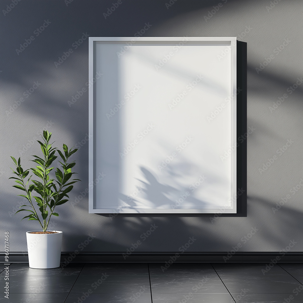 Simple white frame mockup in a light colored neutral room Simple white frame mockup in a light colored neutral room
