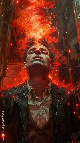 Surreal Portrait of a Man in Fire: A Journey of the Mind