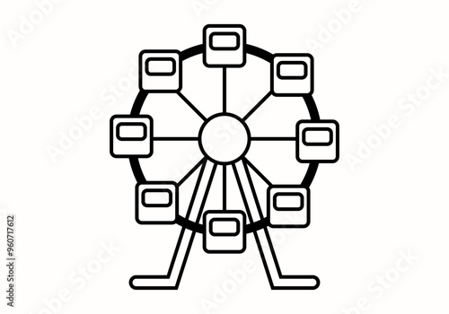 Icono negro de noria de parque de atracciones 
