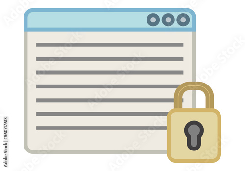 Ventana de pagina web con candado dorado de ciberseguridad