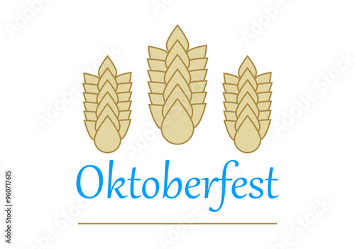 Cartel de oktoberfest en título azul con espigas de trigo