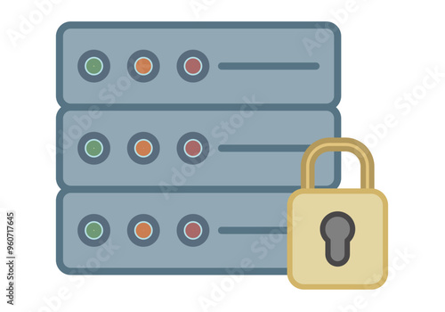 Servidores de internet con candado dorado por la seguridad