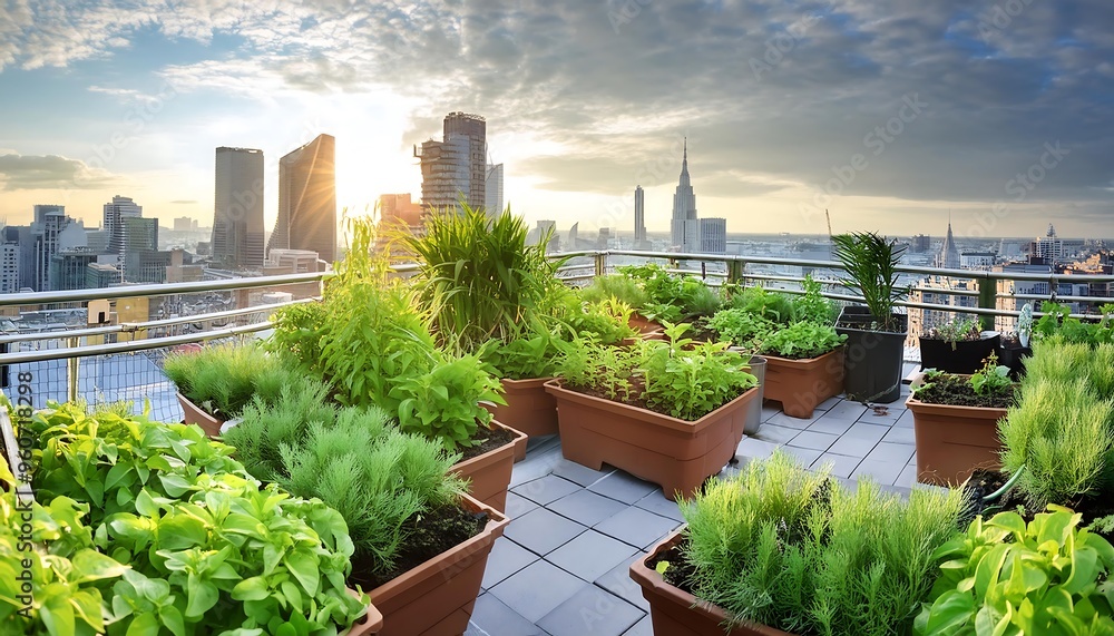 Green rooftop garden in an urban setting Green rooftop garden in an urban setting