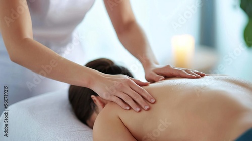 Relaxing massage therapy session focused on back relaxation and stress relief in a tranquil spa environment. photo