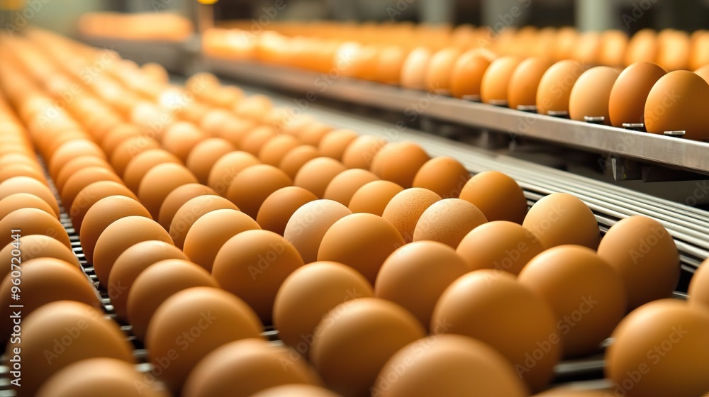 A close-up view of a large quantity of fresh eggs arranged in a factory setting, showcasing their smooth surface and natural color. A close-up view of a large quantity of fresh eggs arranged in a factory setting, showcasing their smooth surface and natural color.