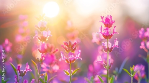 Stunning sunset illuminating a vast lavender field, showcasing nature s vibrant evening colors