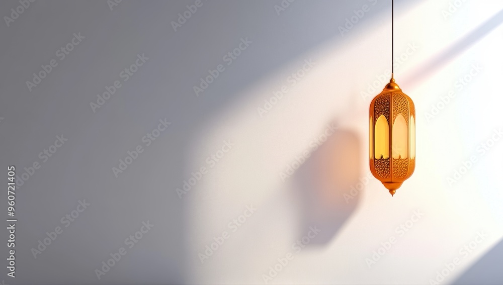 3D Rendering Of Hanging Lantern And Mosque Wall With Shadow For Ramadan Kareem Celebration 3D Rendering Of Hanging Lantern And Mosque Wall With Shadow For Ramadan Kareem Celebration