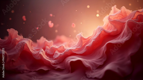 Abstract background fluttering thin red fabric. AI generated