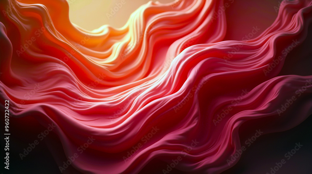 Fototapeta premium Abstract background fluttering thin red fabric. AI generated