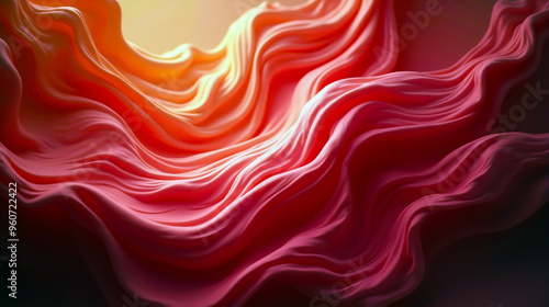 Abstract background fluttering thin red fabric. AI generated