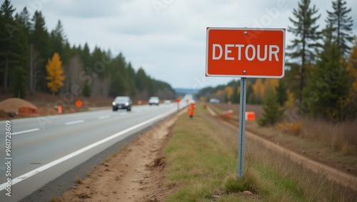 Detour Sign at Road Construction Site