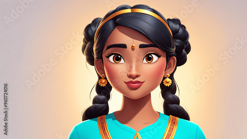 Dream indian cartoon character young adult woman girl person portrait in 3d style design