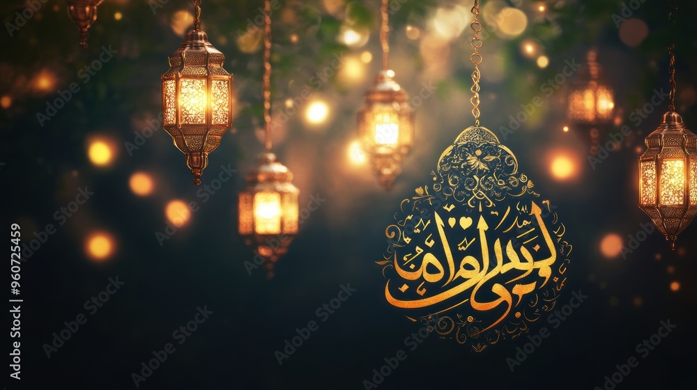 Ramadan Kareem with Arabic Calligraphy and Lanterns Ramadan Kareem with Arabic Calligraphy and Lanterns