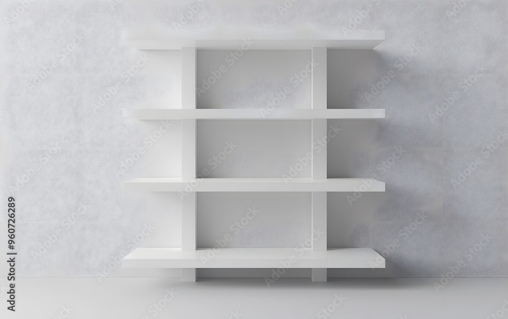 A side view 3D render of a modern white shelving unit with simple, clean lines, set against an isolated background A side view 3D render of a modern white shelving unit with simple, clean lines, set against an isolated background