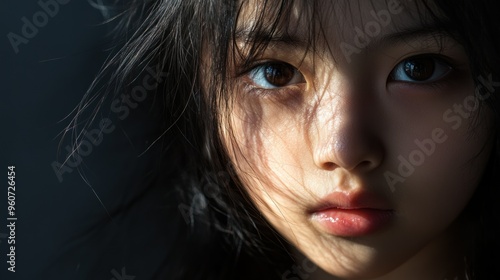 Wallpaper Mural Close-up Portrait of a Young Girl with Dark Hair and Sunlit Skin Torontodigital.ca