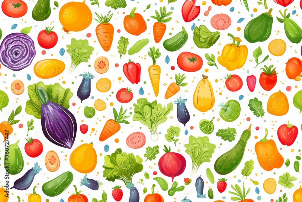 cartoon various vegetables pattern, colorful and joy white background cartoon various vegetables pattern, colorful and joy white background