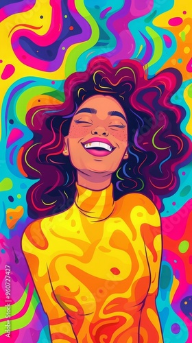 woman smiling on bright background illustration.