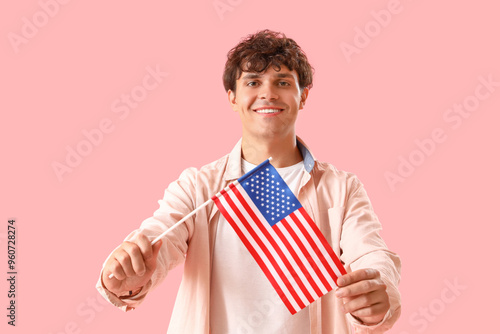 Young man with USA flag on ...
