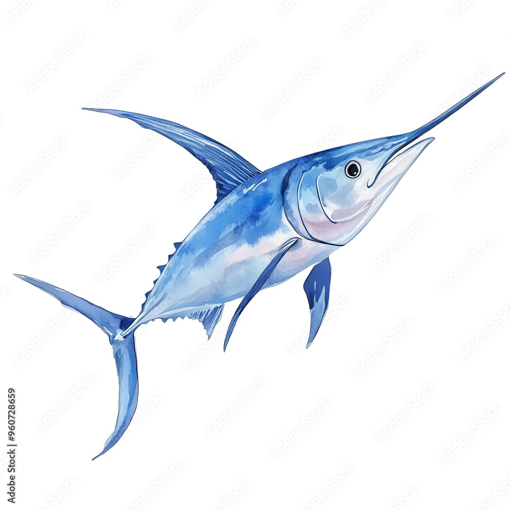 Blue Marlin Swimming Gracefully in Ocean Waters at Midday Blue Marlin Swimming Gracefully in Ocean Waters at Midday