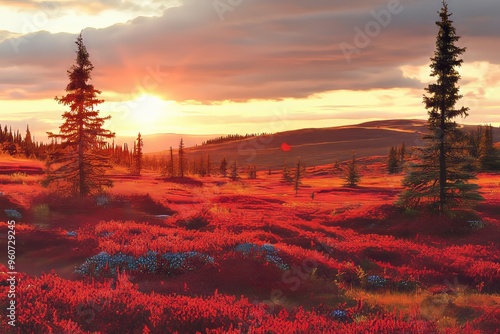 Autumn forest in Lapland's Riisitunturi national park on a beautiful evening photo