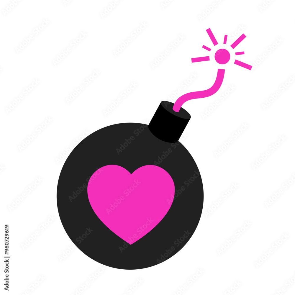 Obraz premium Love bombing and lovebombing - toxic, unhealthy, negative and abusive relationship and romance. Romantic affection and danger and threat. Vector illustration isolated on white.