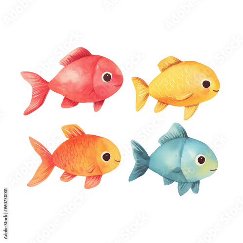 Colorful Cartoon Fish Swimming Together in a Playful Underwater Scene