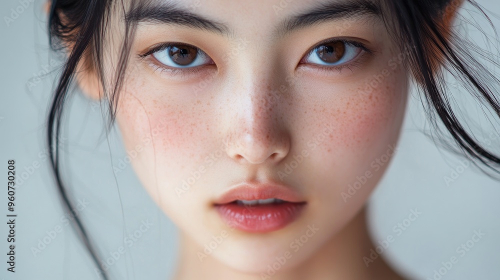 Close-up Portrait of a Young Woman with Freckles and Brown Eyes Close-up Portrait of a Young Woman with Freckles and Brown Eyes