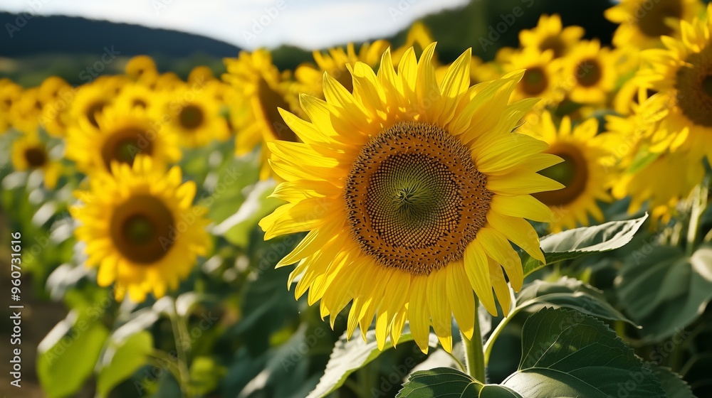Sunflowers sunny field, golden petals basking in warm light. AI generated Sunflowers sunny field, golden petals basking in warm light. AI generated