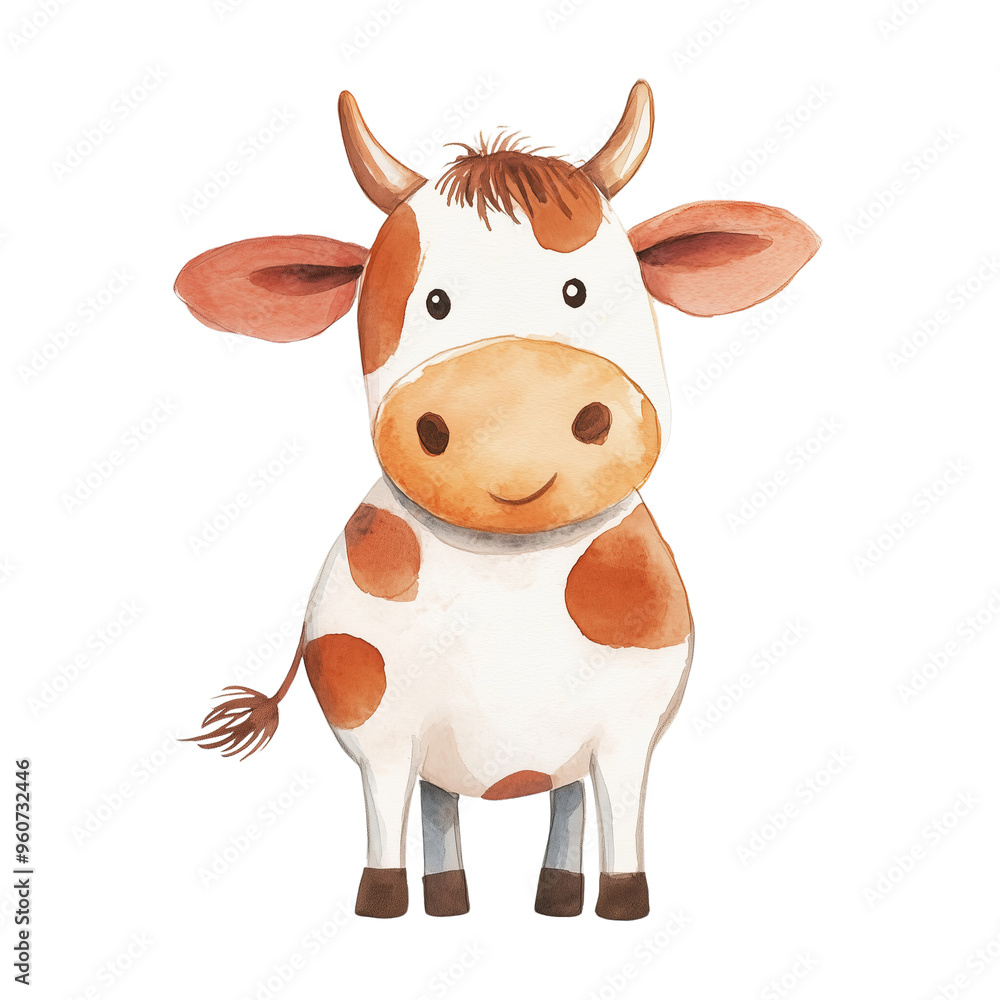 Cute Cartoon Cow Standing Happily in a Simple, Colorful Design Cute Cartoon Cow Standing Happily in a Simple, Colorful Design