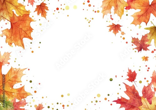 The leaves of a tropical green plant are dotted with dots in autumn watercolor hand painting