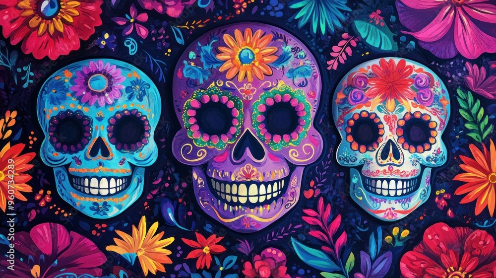 Colorful Sugar Skulls, Day of the Dead Colorful Sugar Skulls, Day of the Dead