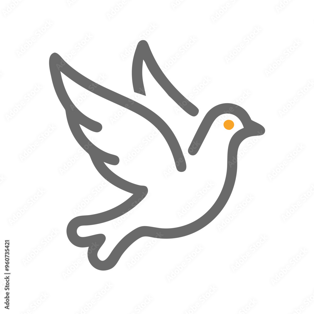 Obraz premium Minimalist Dove Icon in Gray and Orange on Black Background, Symbol of Peace and Freedom