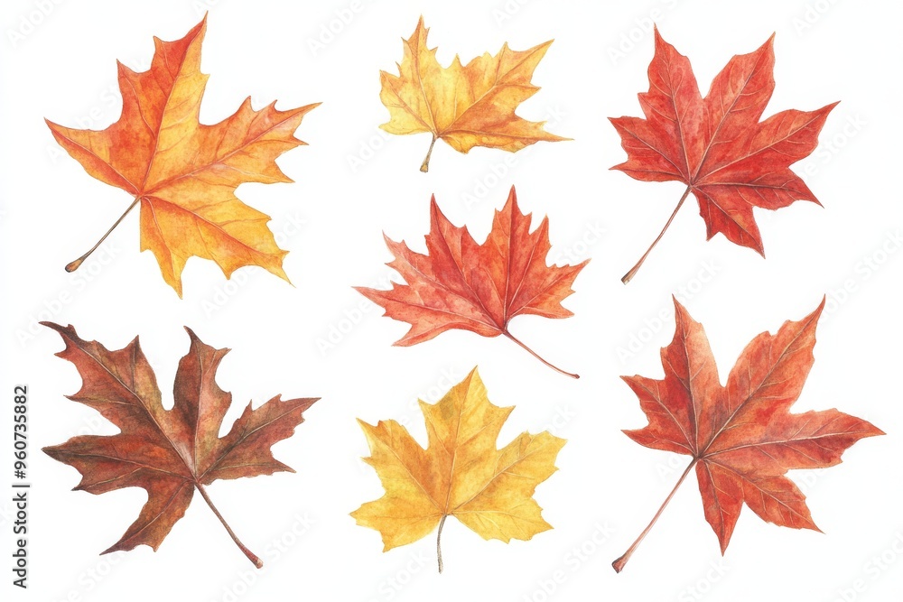 On a transparent background, a collection of autumn leaves