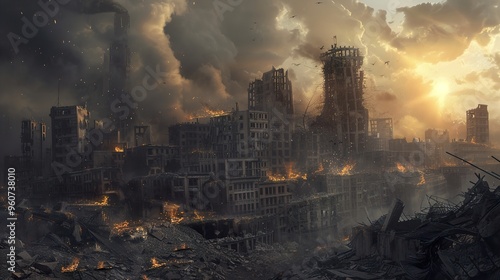 Post-Apocalyptic Cityscape: A Ruined Metropolis