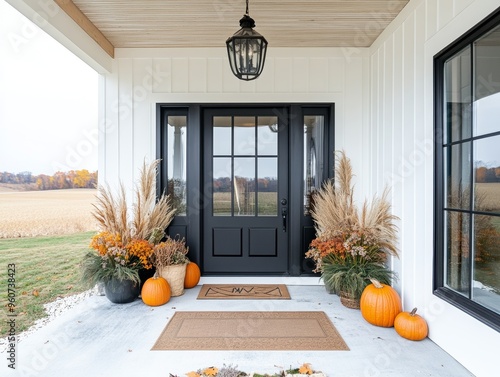 POD fall autumn Halloween pumpkins decor entrance patio house October veranda thanksgiving home outdoor thanksgiving black french front door step