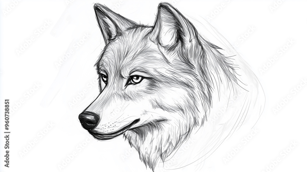 Fototapeta Simple drawing of a wolf face. Ai generated
