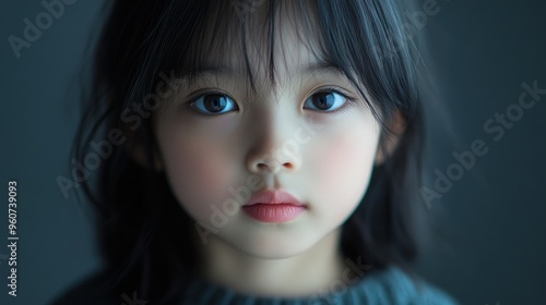 Close-up Portrait of a Young Girl with Dark Hair and Soft Eyes