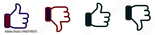 Thumbs up and thumbs down icons. Crimson and navy + black colors