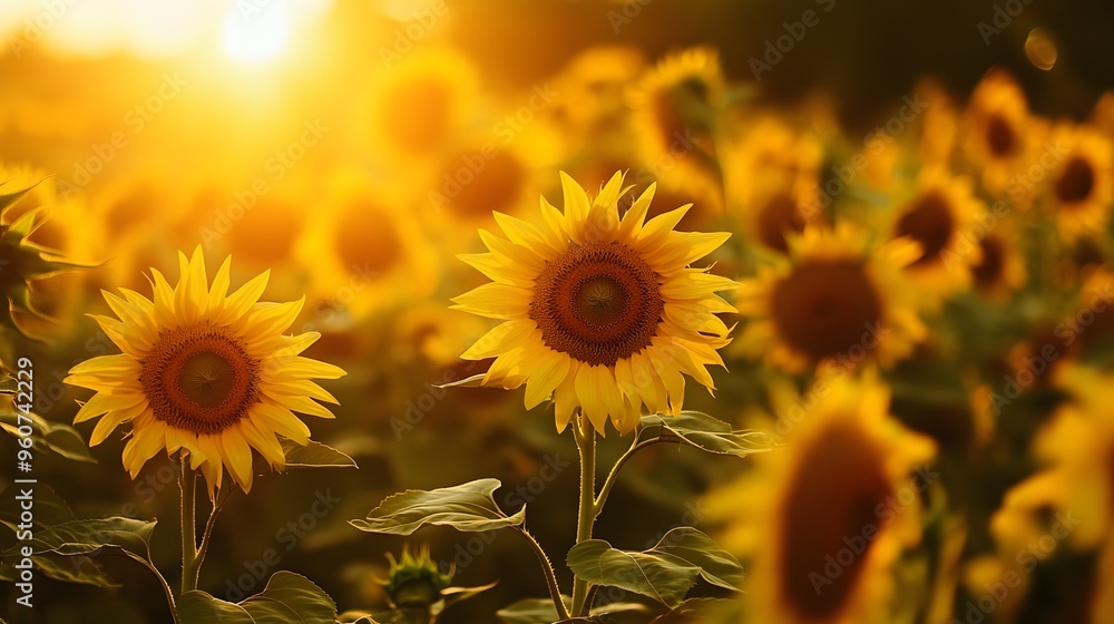 Obraz premium sunset in the field of sunflowers