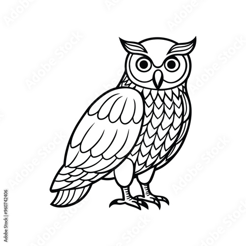 Owl line out  illustration vector icon on white background.