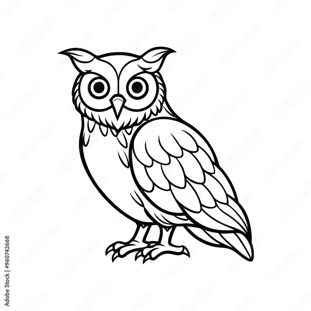 Owl line out illustration vector icon on white background. Owl line out illustration vector icon on white background.