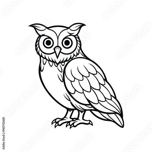 Owl line out  illustration vector icon on white background.