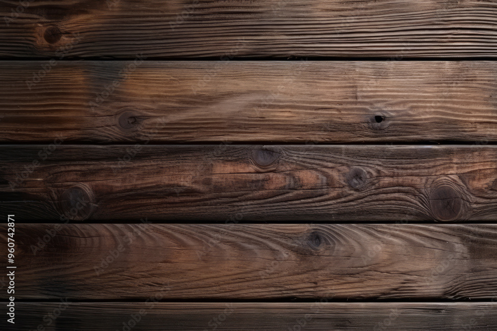 Fototapeta premium Processed collage of old rustic dark brown wood planks texture. Background for banner, backdrop