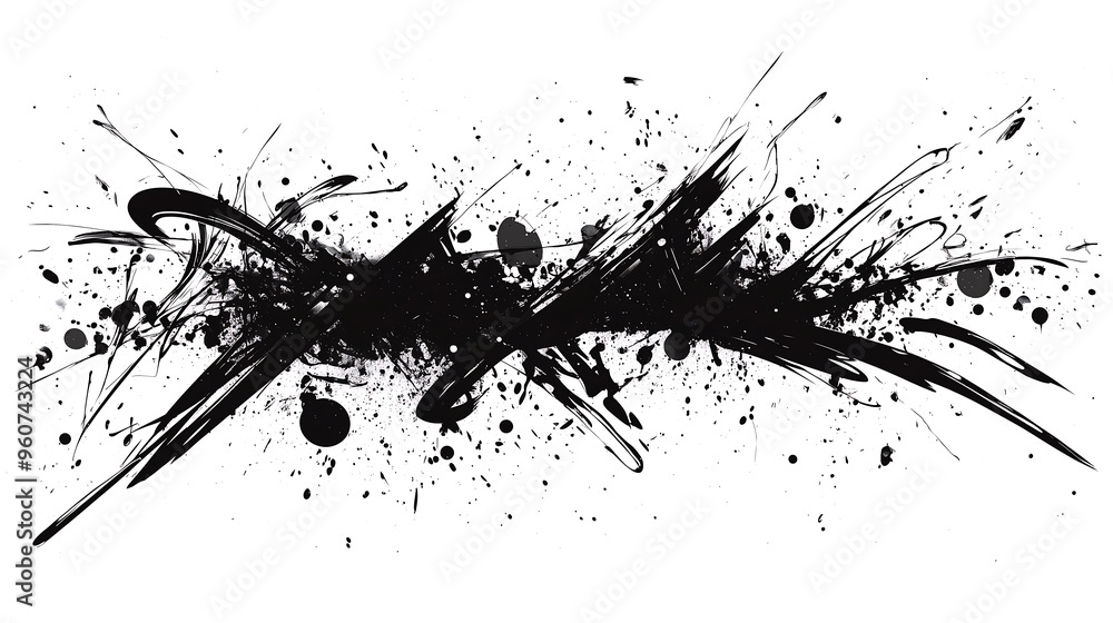 Obraz premium A chaotic and abstract composition of black lines and scribbles on a white background, the random, freeform strokes