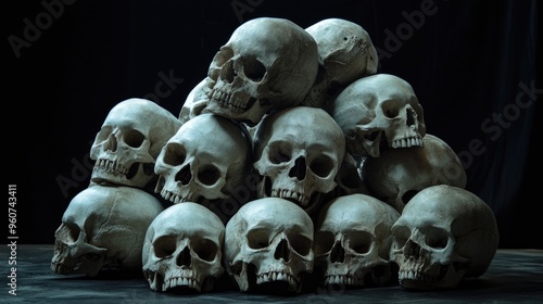 Awesome, Pile Of Skull , On Black Background photo