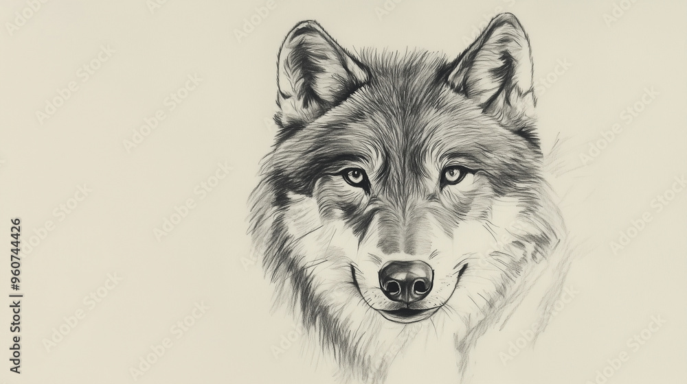 Fototapeta Simple drawing of a wolf face. Ai generated