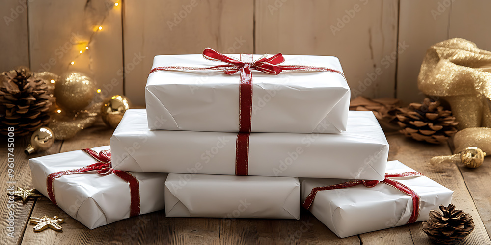Paquets soigneusement emballés pour les fêtes de fin d'année Paquets soigneusement emballés pour les fêtes de fin d'année