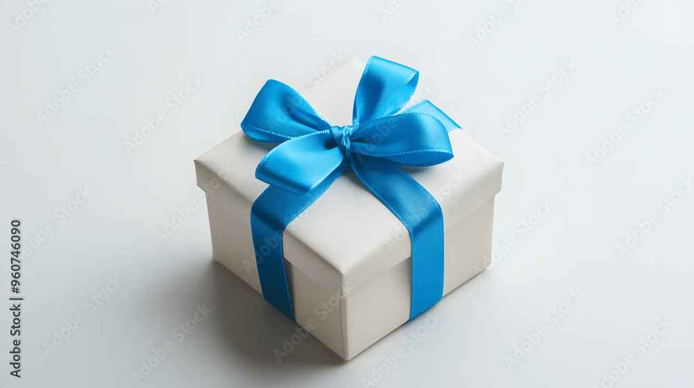 Small gift box with blue ribbon on white background Small gift box with blue ribbon on white background