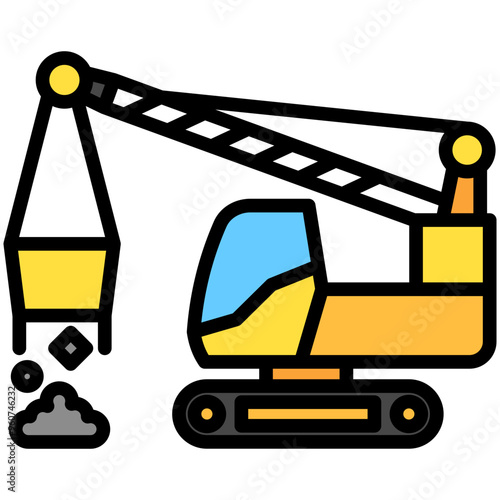 Dragline Excavator lineal multi color icon. related to heavy machinery industry, construction theme. best for UI, UX, app and web development.